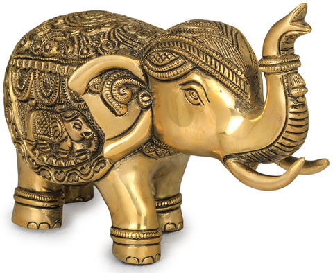 Finely Carved Elephant with Upraised Trunk (Auspicious According to Vastu)