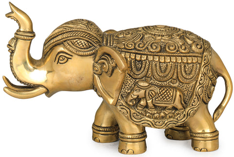 Finely Carved Elephant with Upraised Trunk (Auspicious According to Vastu)