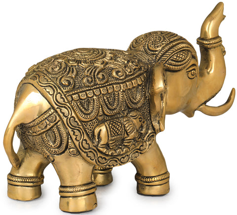 Finely Carved Elephant with Upraised Trunk (Auspicious According to Vastu)