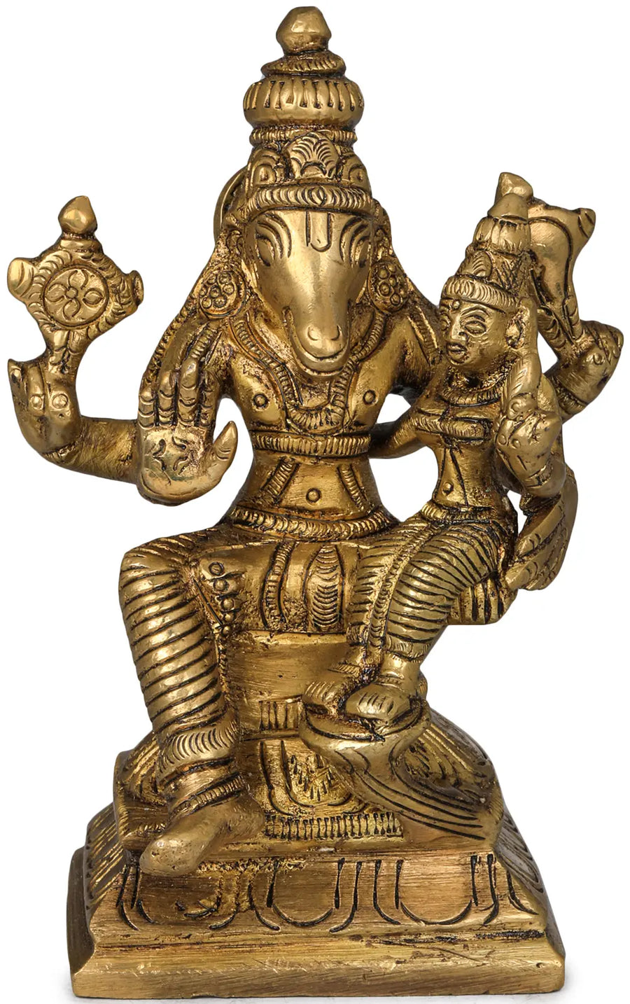 4" Brass Bhagawan Hayagriva Idol with Devi Lakshmi Handmade