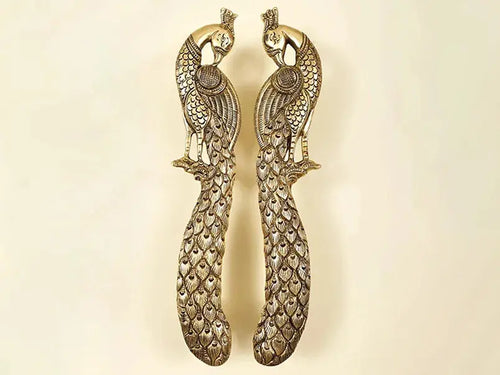 9" Brass Peacock Design Door Handles Pair Handmade