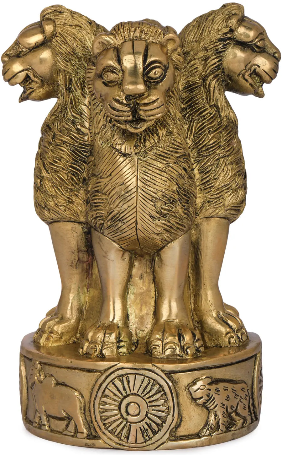 6" Ashoka Stambha Brass Statue - National Emblem Handmade Idol