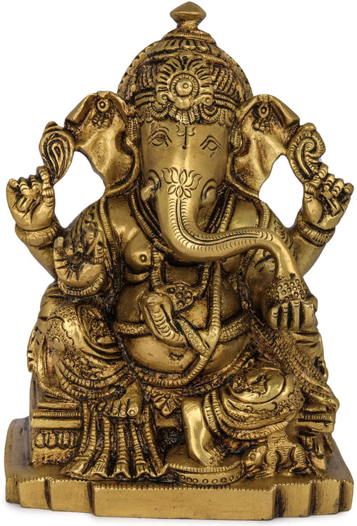 5" Small Ganesha Handmade Brass Idol for Pooja