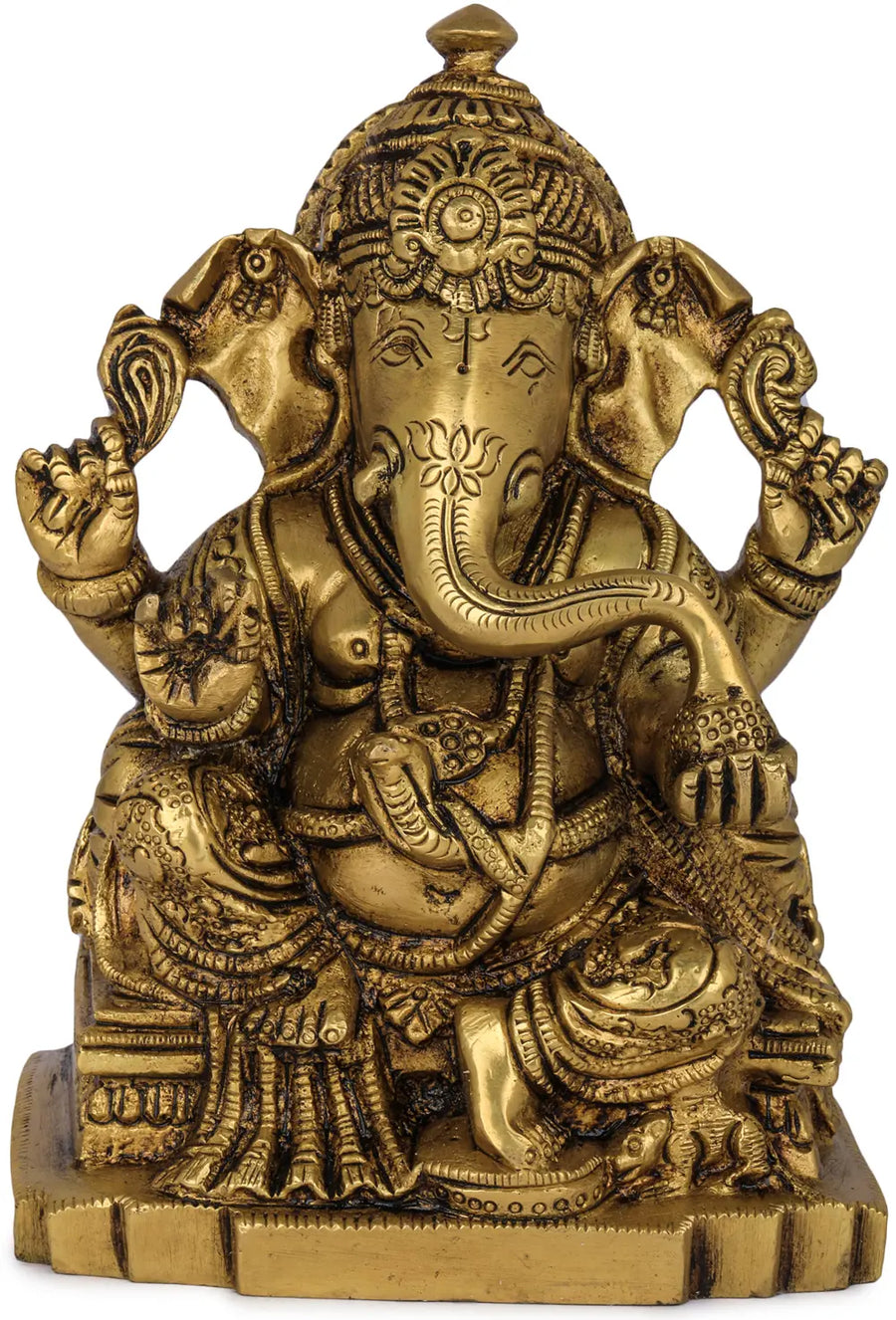 5" Small Ganesha Handmade Brass Idol for Pooja