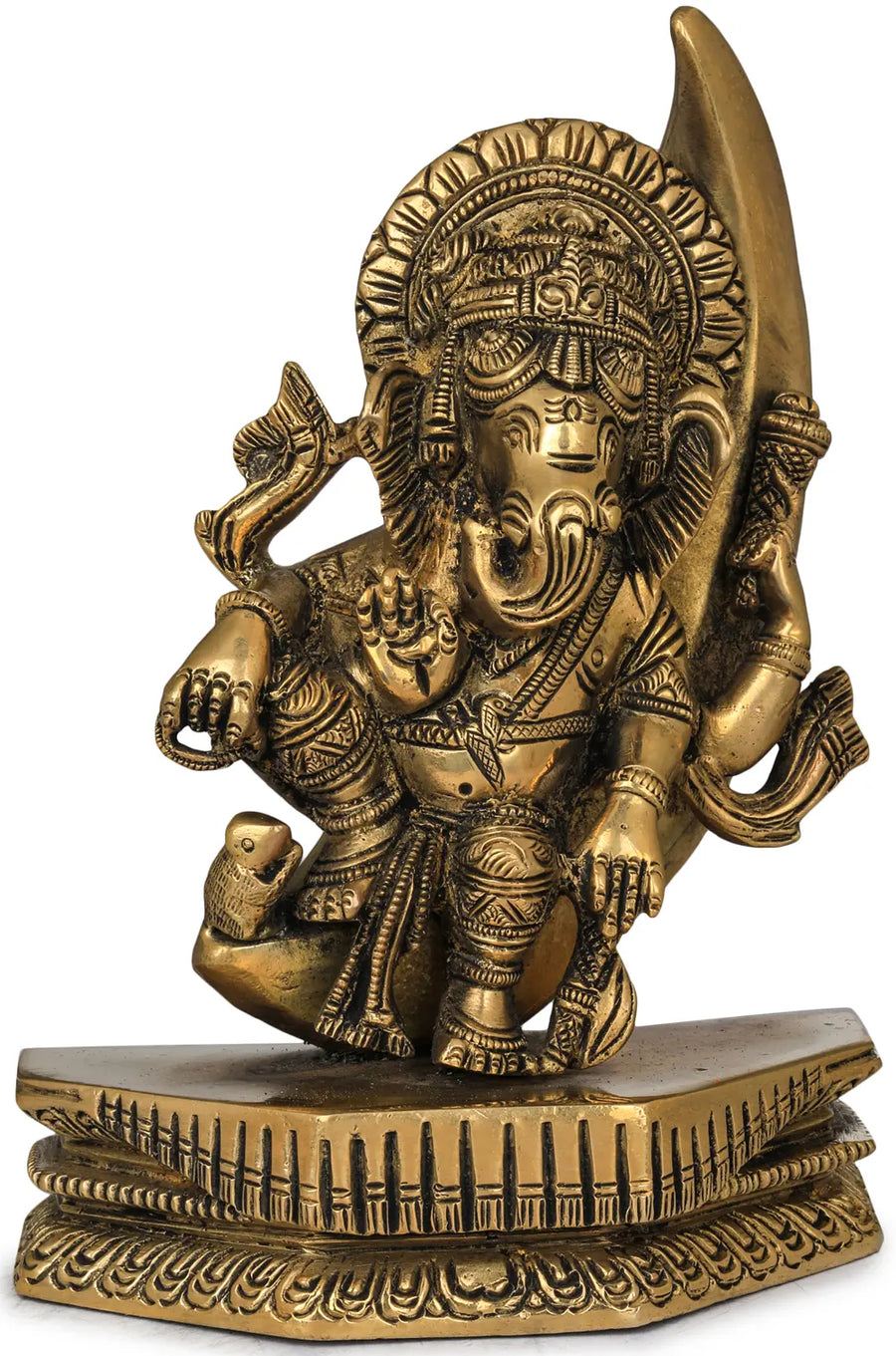 5" Ganesha Seated on Crescent Moon Brass Statue Handmade