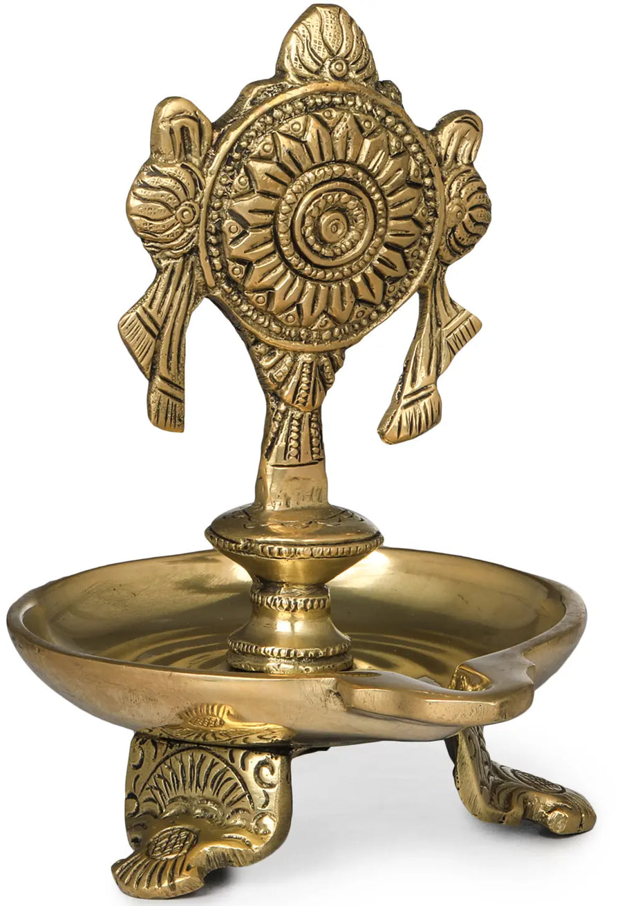 5" Vaishnava Chakra Brass Puja Lamp Handmade