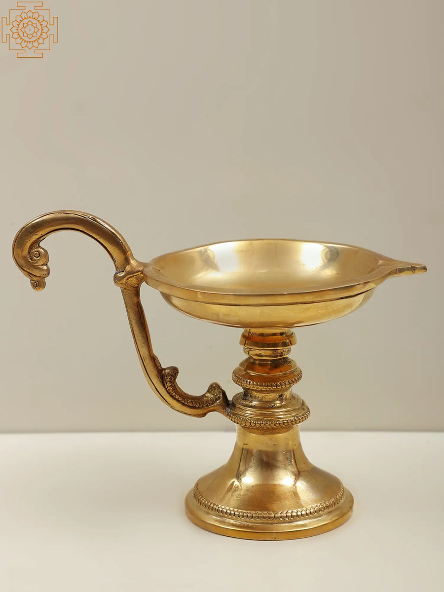 4" Brass Handheld Puja Lamp for Pooja