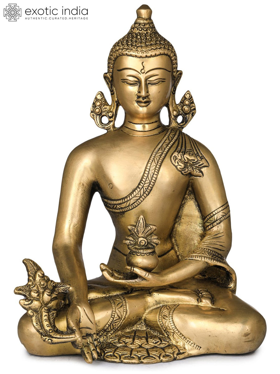 9" Medicine Buddha Handmade Brass Statue for Pooja