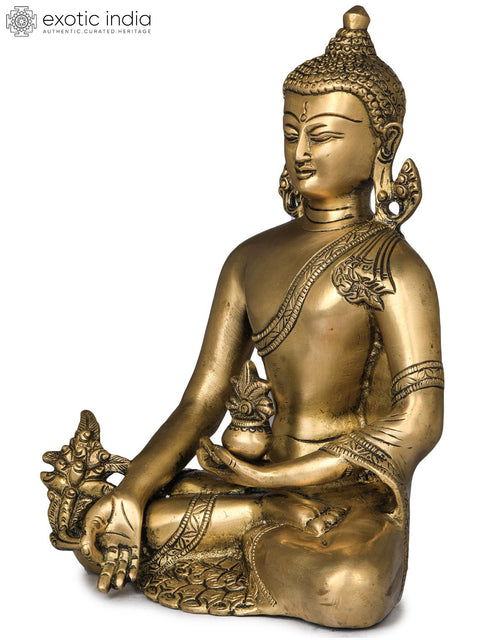 9" Tibetan Buddhist Healer Deity Medicine Buddha In Brass | Handmade | Made In India
