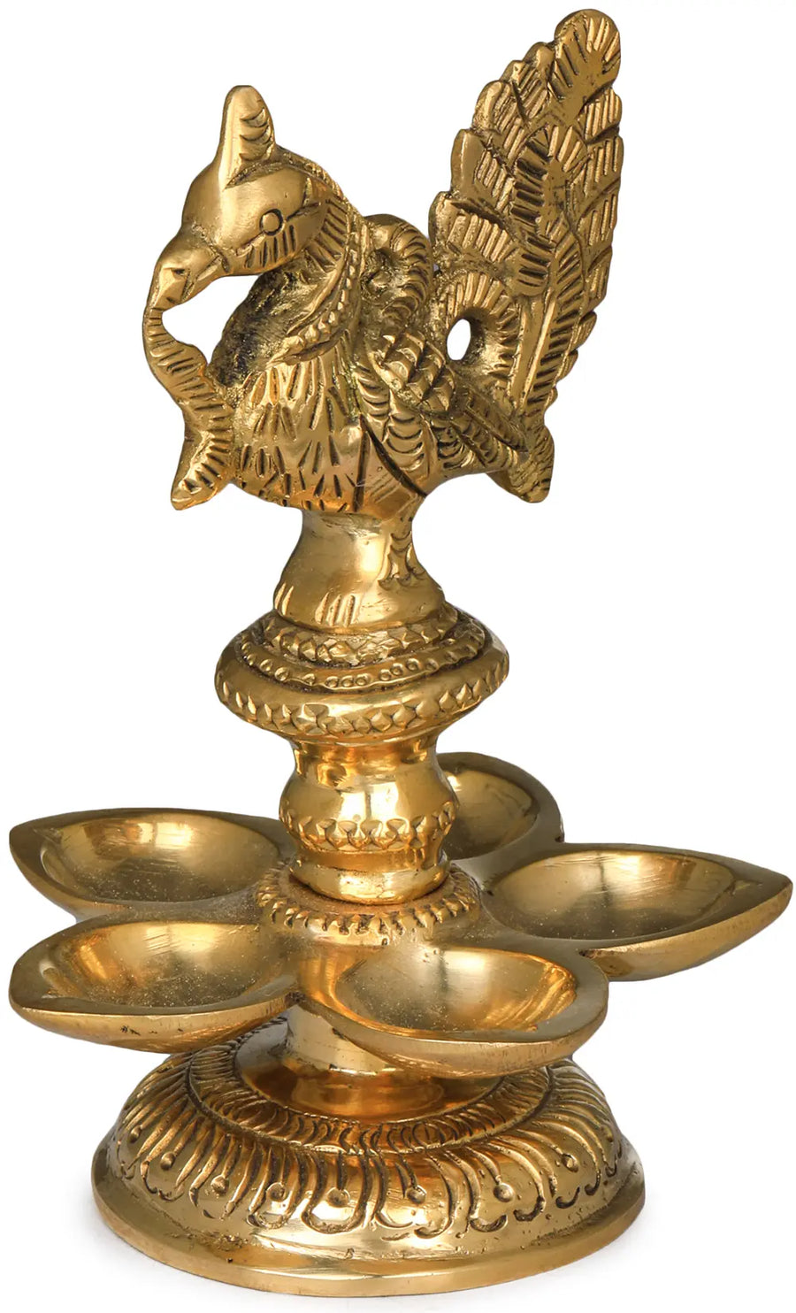 5" Handmade Brass Peacock Oil Lamp with Five Wicks