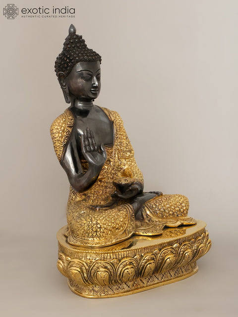 16" Superfine Blessing Buddha Wearing Fully Carved robe - Tibetan Buddhist Deity Brass Statue