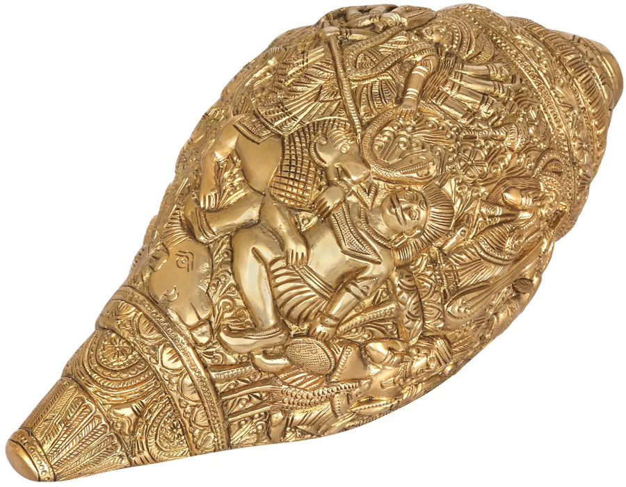 10" Mahishasur-Mardini Brass Conch Statue Handmade