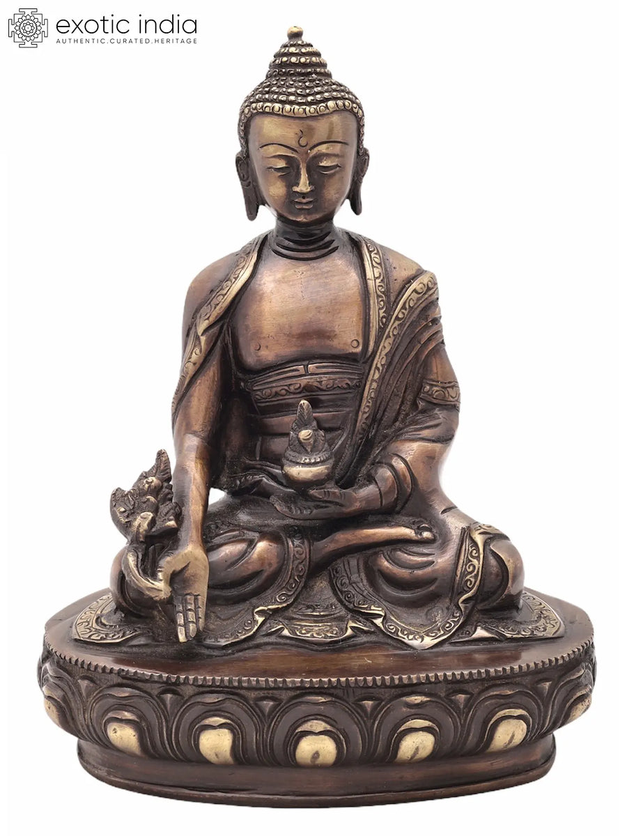 8" Medicine Buddha Handmade Brass Statue for Pooja