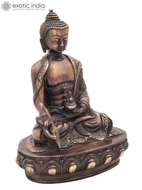 8" Tibetan Buddhist Medicine Buddha In Brass | Handmade | Made In India