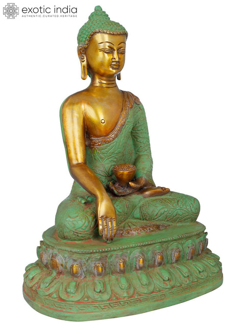 10" Shakyamuni Buddha Seated on Lotus - Tibetan Buddhist In Brass | Handmade | Made In India