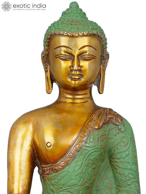 10" Shakyamuni Buddha Seated on Lotus - Tibetan Buddhist In Brass | Handmade | Made In India