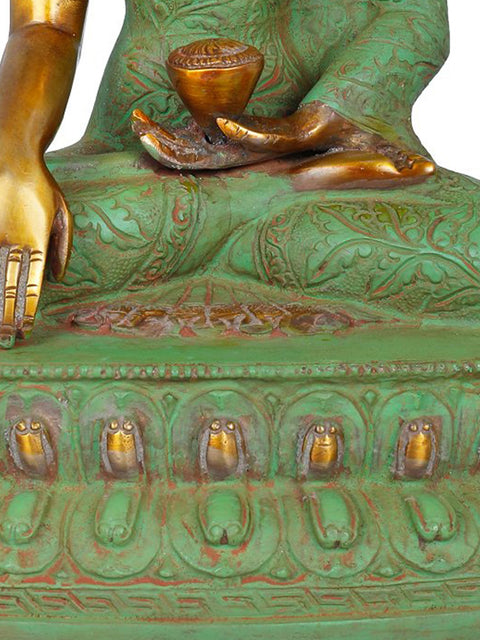 10" Shakyamuni Buddha Seated on Lotus - Tibetan Buddhist In Brass | Handmade | Made In India