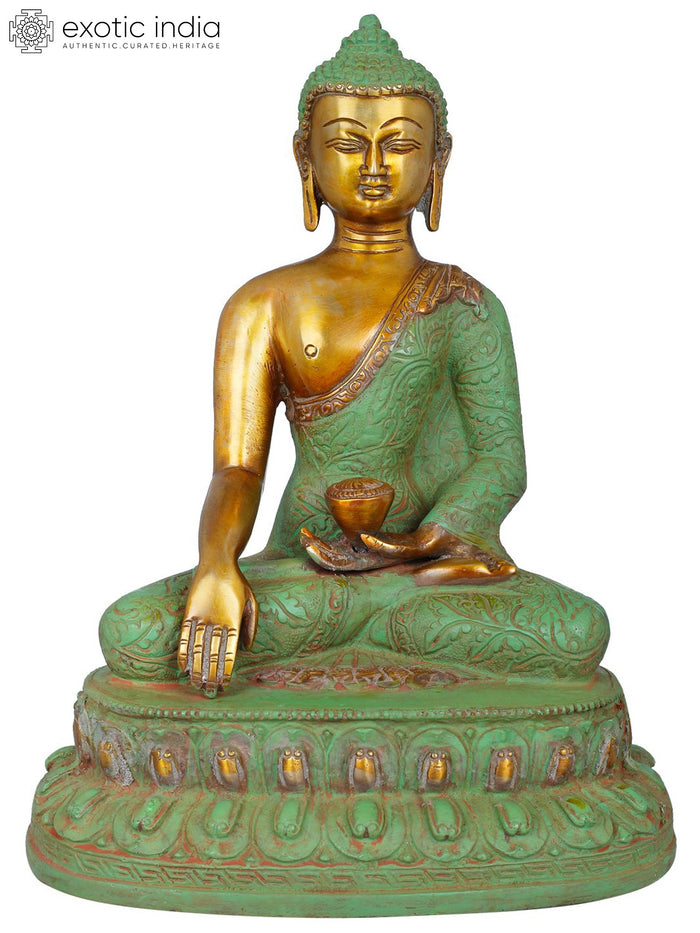10" Shakyamuni Buddha Seated on Lotus Brass Statue Handmade