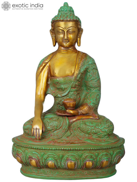 10" Lord Buddha Wearing a Dragon Carved Robe - Tibetan Buddhist In Brass | Handmade | Made In India