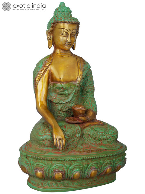 10" Lord Buddha Wearing a Dragon Carved Robe - Tibetan Buddhist In Brass | Handmade | Made In India