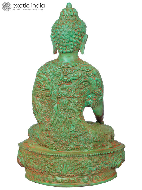 10" Lord Buddha Wearing a Dragon Carved Robe - Tibetan Buddhist In Brass | Handmade | Made In India