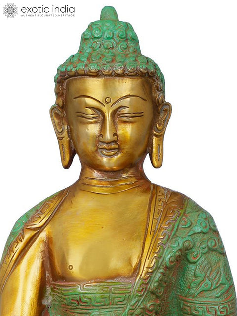 10" Lord Buddha Wearing a Dragon Carved Robe - Tibetan Buddhist In Brass | Handmade | Made In India