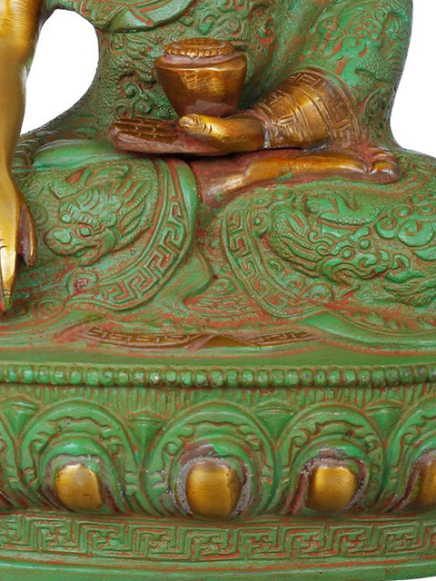 10" Lord Buddha Wearing a Dragon Carved Robe - Tibetan Buddhist In Brass | Handmade | Made In India