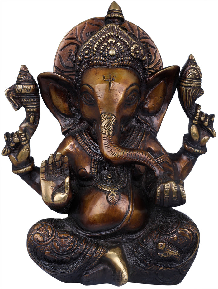 7" Lord Ganesha Carved Dhoti Brass Statue Handmade