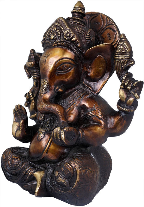 7" Lord Ganesha  in Carved Dhoti In Brass | Handmade | Made In India