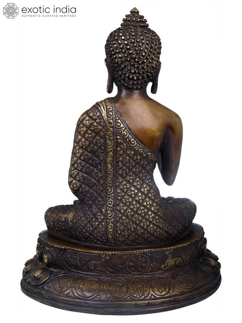 10" Chequered Robe Buddha Brass Statue | Indian Handcrafted Idol