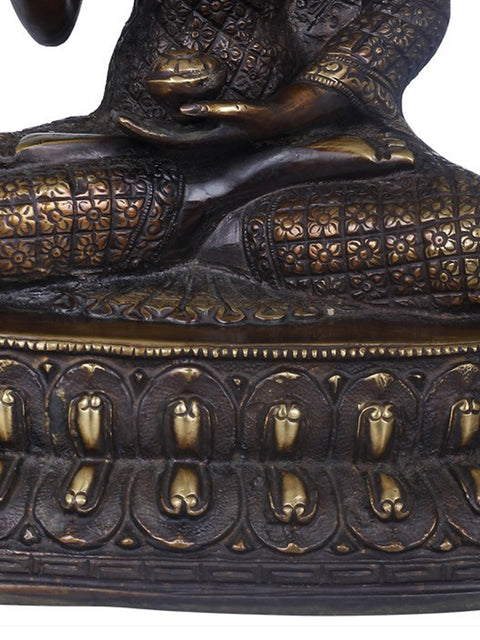 10" Chequered Robe Buddha Brass Statue | Indian Handcrafted Idol