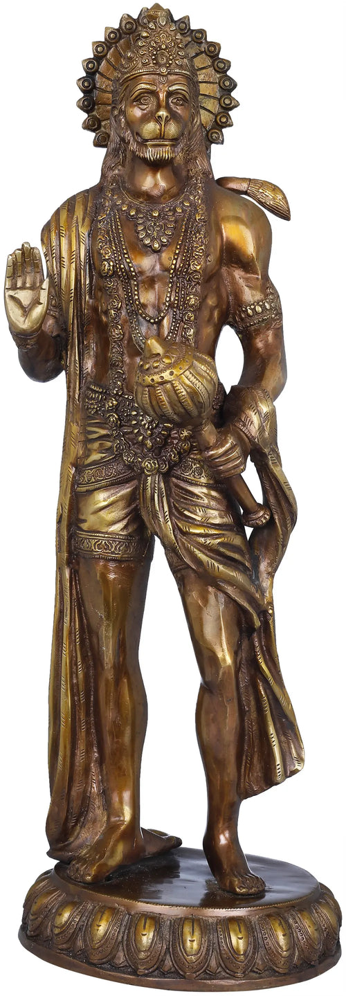 23" Standing Hanuman Brass Statue Handmade