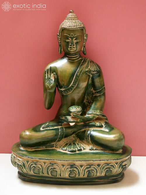 9" Lord Buddha Tibetan Brass Statue Multi-Hue Handmade