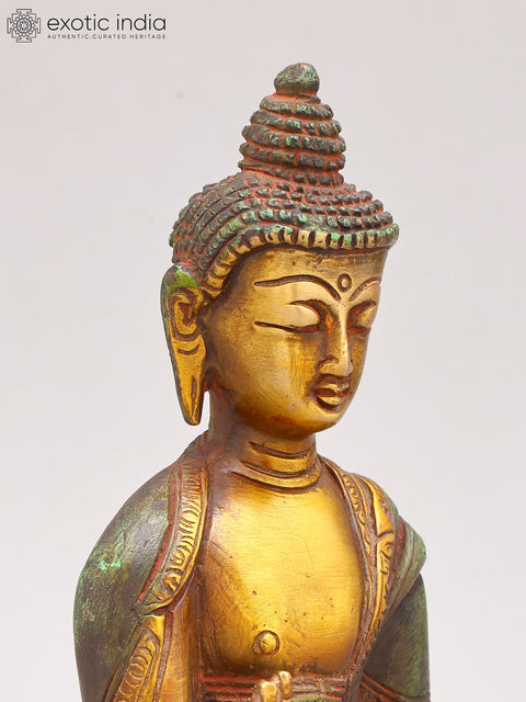 8" Tibetan Buddhist Lord Buddha In Brass | Handmade | Made In India