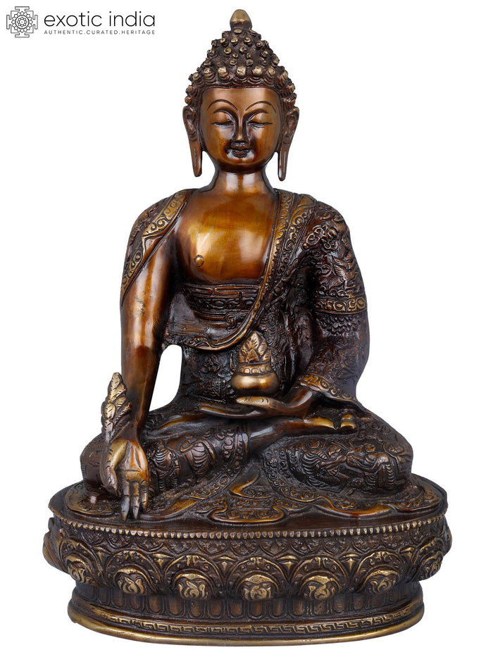 12" Brass Medicine Buddha Statue with Life Scenes, Handmade
