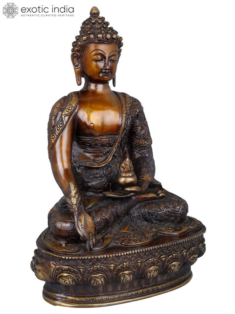 12" Tibetan Buddhist Medicine Buddha (Robes Decorated with the Scenes from His Life) In Brass | Handmade | Made In India