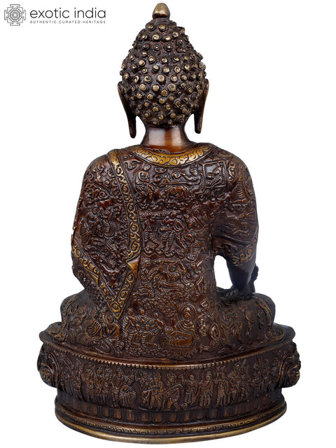 12" Tibetan Buddhist Medicine Buddha (Robes Decorated with the Scenes from His Life) In Brass | Handmade | Made In India