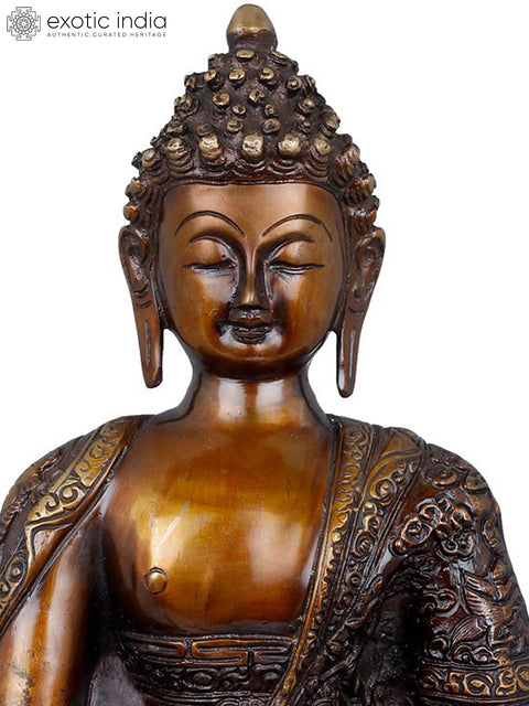 12" Tibetan Buddhist Medicine Buddha (Robes Decorated with the Scenes from His Life) In Brass | Handmade | Made In India