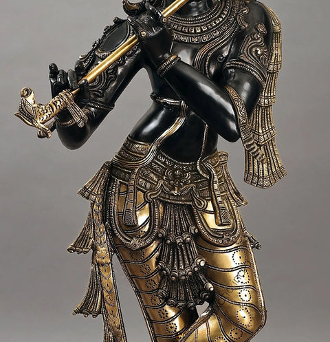 36" Superfine Standing Krishna with Fascinating Crown | Handmade Brass Statue