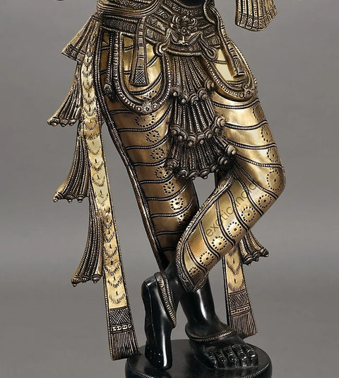 36" Superfine Standing Krishna with Fascinating Crown | Handmade Brass Statue