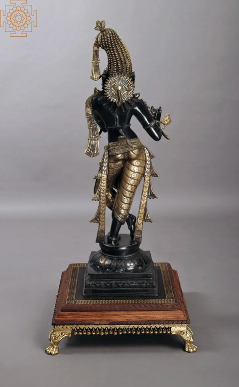 36" Superfine Standing Krishna with Fascinating Crown | Handmade Brass Statue