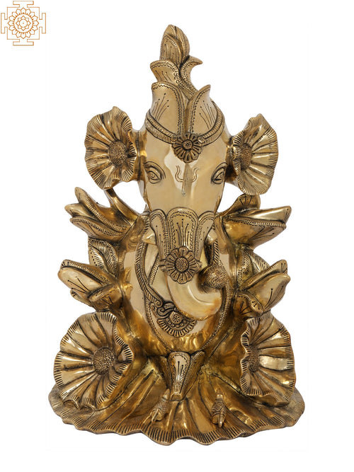 16" Handmade Ganesha Lotus Brass Idol for Pooja