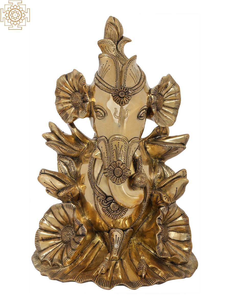 16" Handmade Ganesha Lotus Brass Idol for Pooja