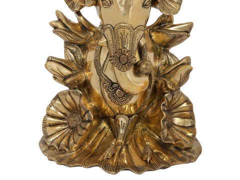 16" Stylized Ganesha Blossoming Like a Lotus | Handmade | Indian Handcrafted Brass Idol