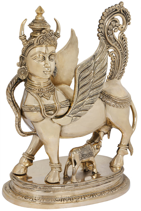 16" Superfine Kamadhenu, The Wish-Fulfilling Divine Cow In Brass | Handmade | Made In India