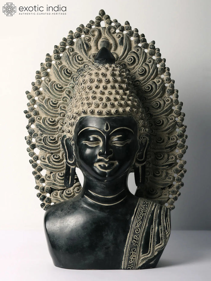 18" Serene Buddha Brass Bust Statue Handmade