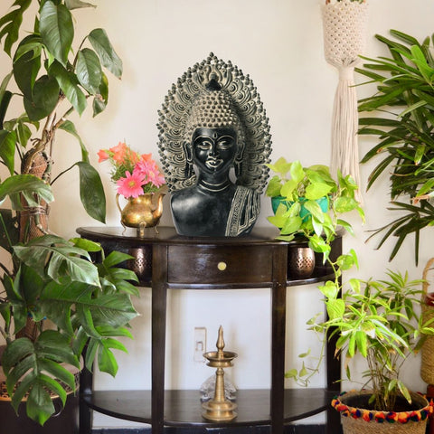 18" Serene Buddha Bust In Brass | Handmade | Made In India