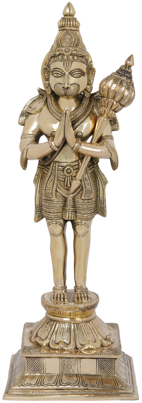 24" Standing Hanuman Namaskaram Mudra Brass Statue Handmade