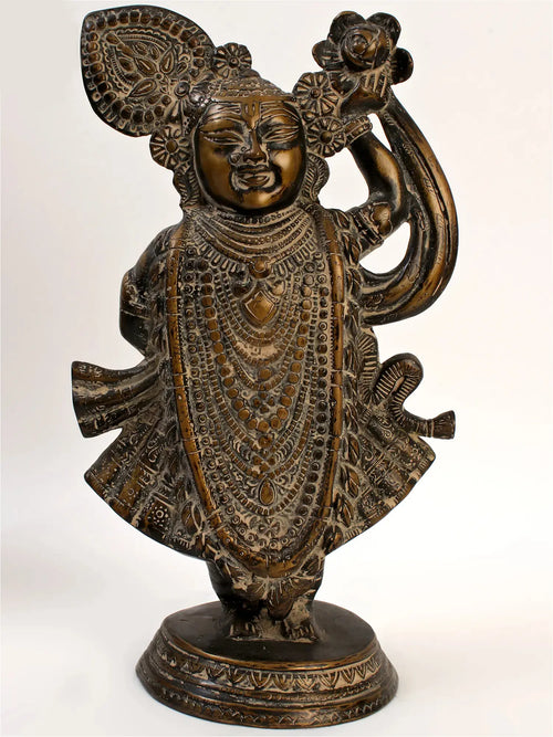 13" Shrinath Ji Krishna Brass Statue Handmade