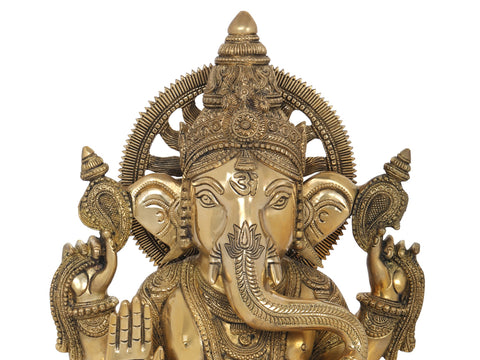 19" Superfine Chaturbhuja Blessing Ganesha In Brass | Handmade | Made In India